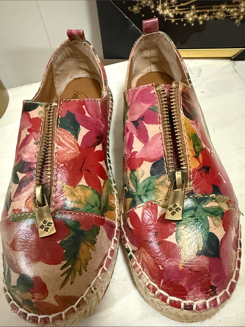 Patricia Nash Floral Zip Leather Espadrilles in Red and Green - Picture 3 of 9
